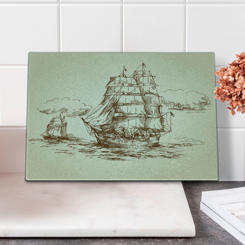 Croquis de bateau en verre trempé Ambesonne