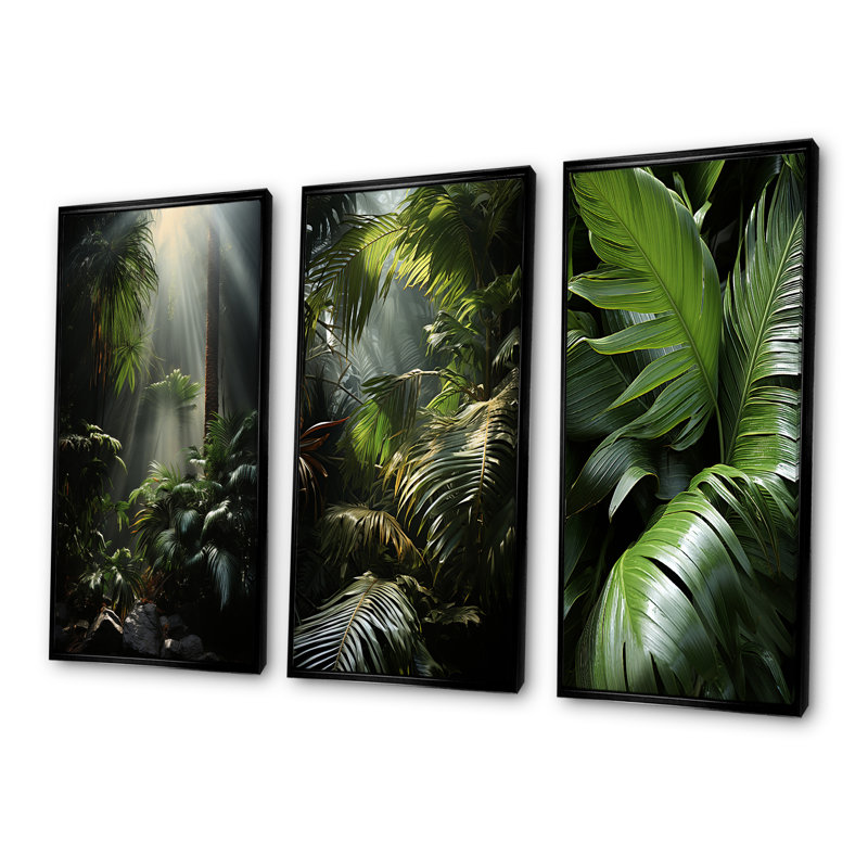 Ensemble de 3 palmiers et palmiers de la côte d'ivoire Jungle, Cadre flottant noir, H 40 po x l 60 po