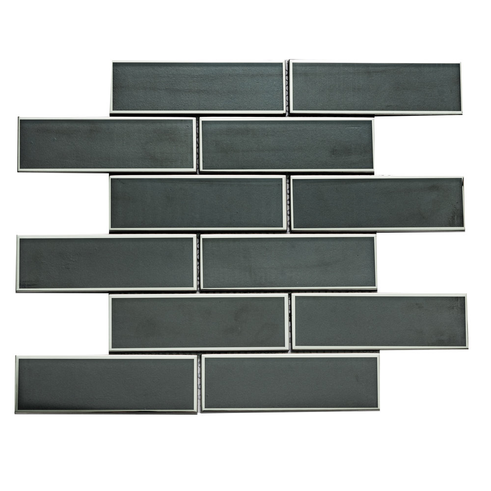 Athena Black 2" x 6" Glass Brick Joint Mosaic Wall & Floor Tile The Tile Life 