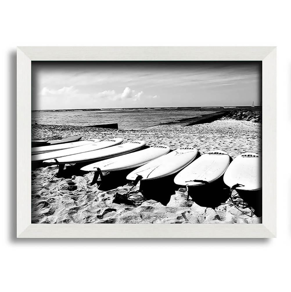 Gerahmtes Wandbild Surfboard Line-Up B N W