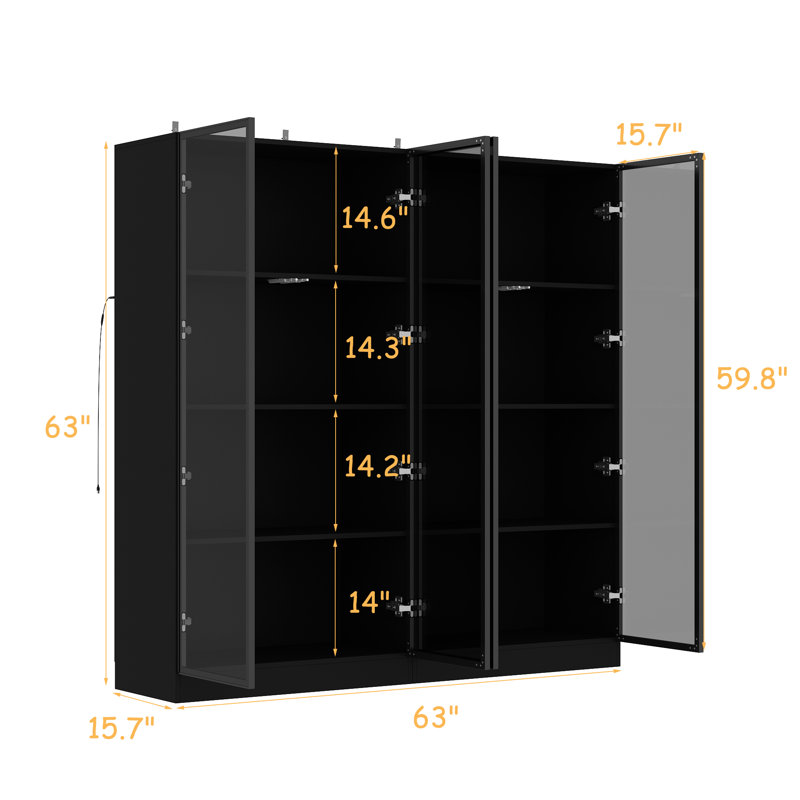 Vitrine à 4 portes en verre avec lumière DEL ajustable Ouimé, Noir