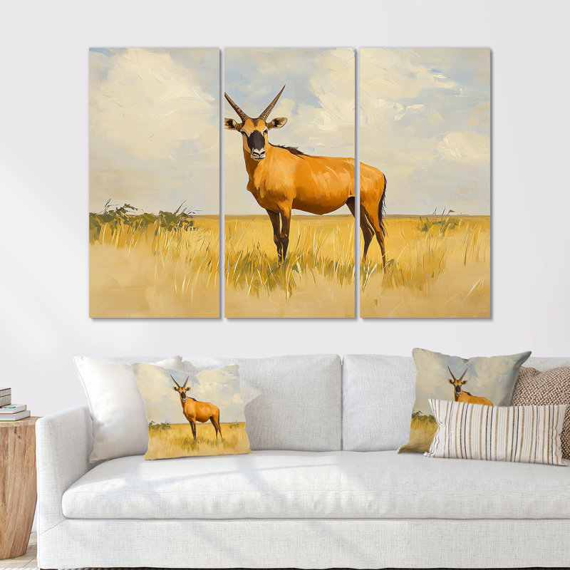 «Hartebeest Hunt In Tanzanie II - Antelope», ensemble d'art mural, H 28 po x l 36 po, Impression sans cadre en métal