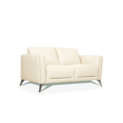 Cream Leather Loveseat