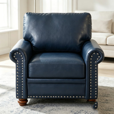 Navy Blue Faux Leather Single Club Chair with Nailheads