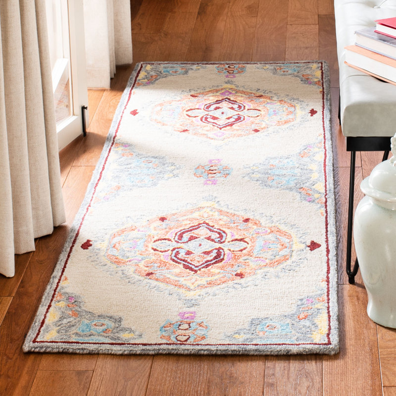 Tapis oriental beige / orange en laine / coton touffeté à la main Loar, Tapis de couloir 2 pi 3 po x 7 pi