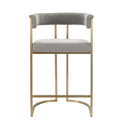 Byron - Modern Grey Fabric + Antique Brass Counter Chair