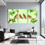 Oiseaux sur une branche avec feuilles vertes et baies, ensemble de 3 impressions sur toile-1604419242