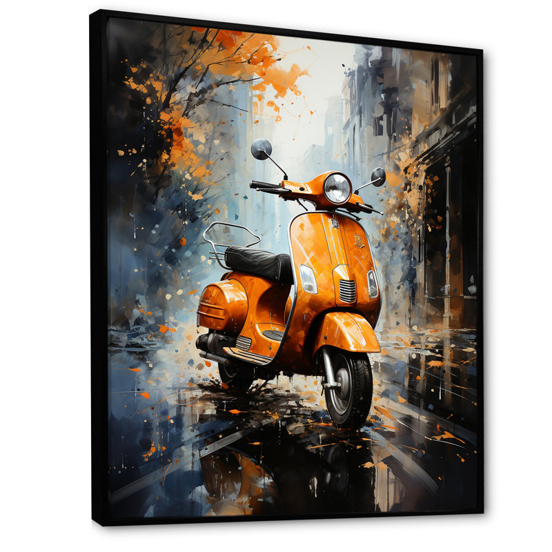 «Orange Urban Scooter Vibes» sur toile, H 20 po x l 12 po x P 1 po, Cadre flottant noir