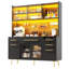 White Tall Cabinet with LED Lighting, with Perforated Wall, Drawer & Glass Shelves, Sideboard for Kitchen and Living Room-124939987