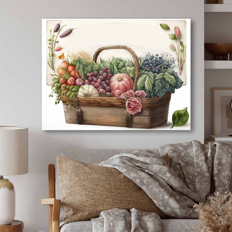 Fruit in Basket III - Lake House, art mural, L 32 po x H 24 po, Toile tendue