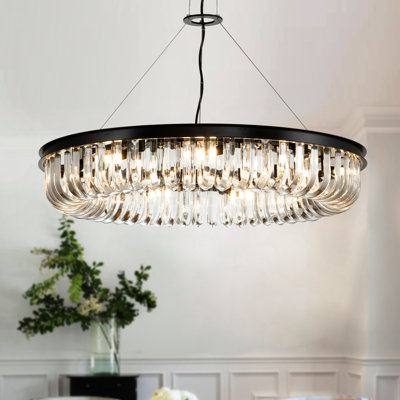 Andablo 9-Light D80cm Modern Contemporary Glam U-Shaped Crystal Chandelier with Black Frame