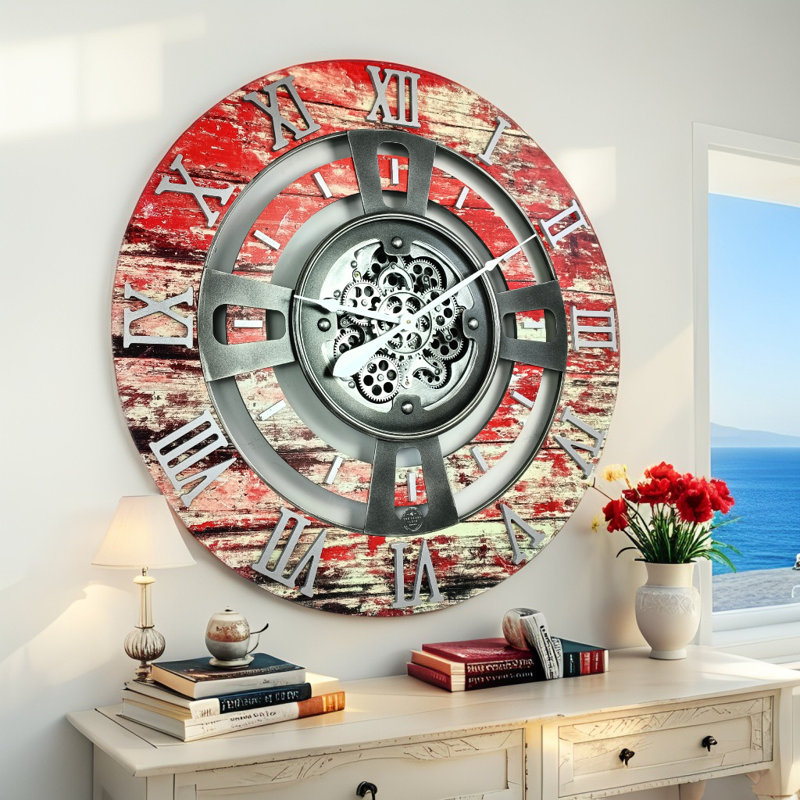 Solid Wood Wall Clock, Red Lava, Large 61cm
