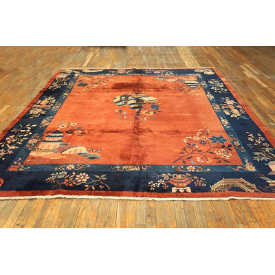Antique Chinese Art Deco Wool Hand Knotted Pile Medallion Rug