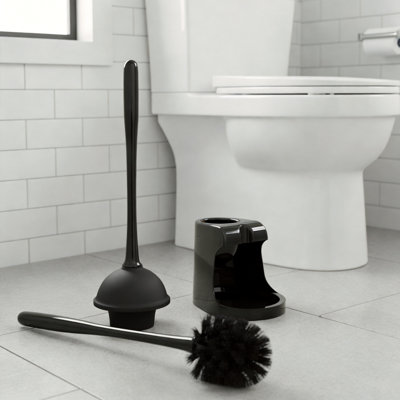 Black Toilet Plunger And Toilet Brush Set, Powerful Unclogging And Cleaning Tool For Home Bathrooms And Toilets, 1 Set Of Practical Accessories.