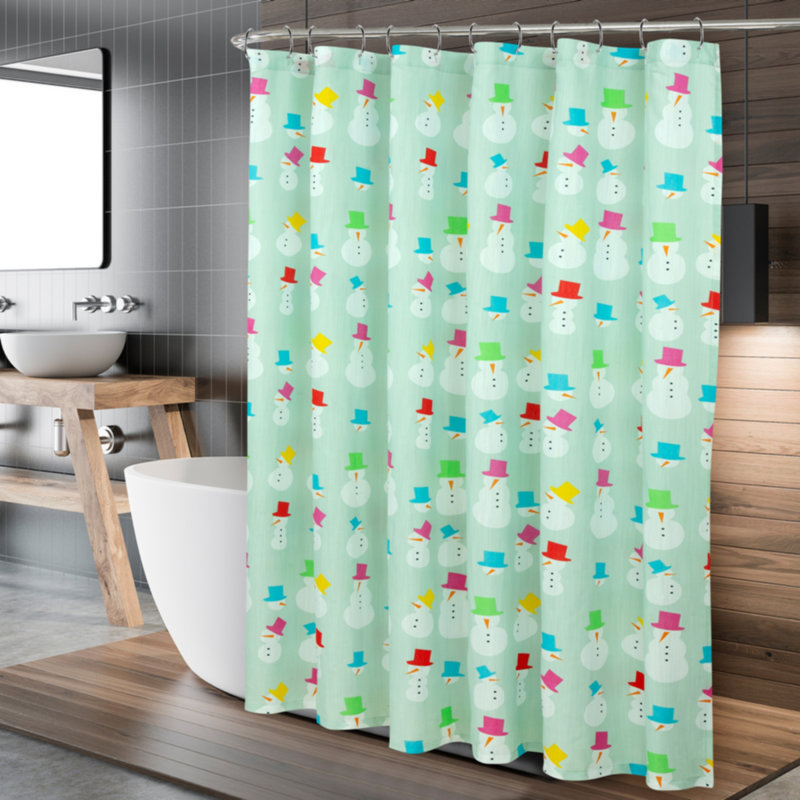 Winston Porter Christmas Printed Shower Curtain (Snowmen Green)