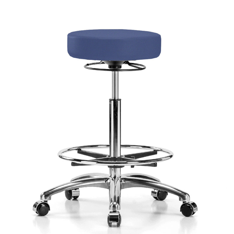 Tabouret réglable en hauteur avec anneau de pied PERCH | Hauteur du banc élevé: 25 à 35 po, Tissu Newport, Chrome
