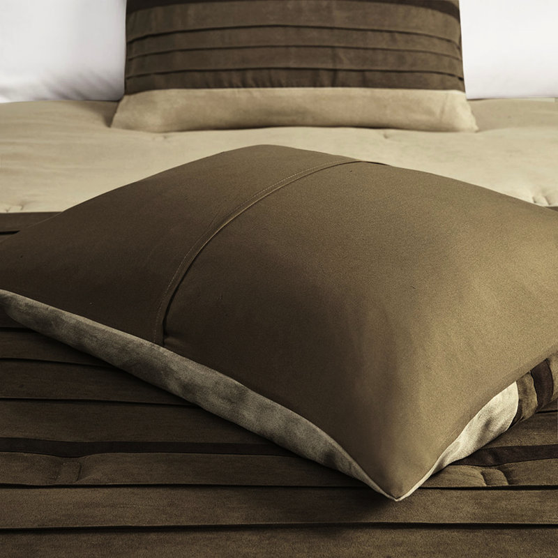 Édredon 7 pièces pour lit double - simili suède naturel, décorations décoratives taupe et brun