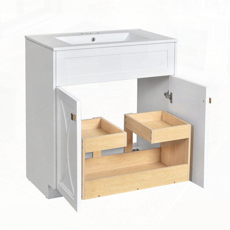 Ensemble de meuble-lavabo avec lavabo en céramique, Blanc