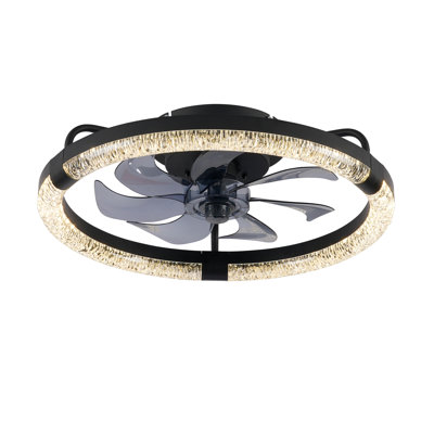 Ventilateurs de plafond 20 po avec ensemble, source de lumière DEL et télécommande, ventilateur DEL encastré moderne à intensité variable 3000-6500K, 6 vitesses, moteur à courant continu silencieux pour le salon, la chambre à coucher, la cuisine - noir mat