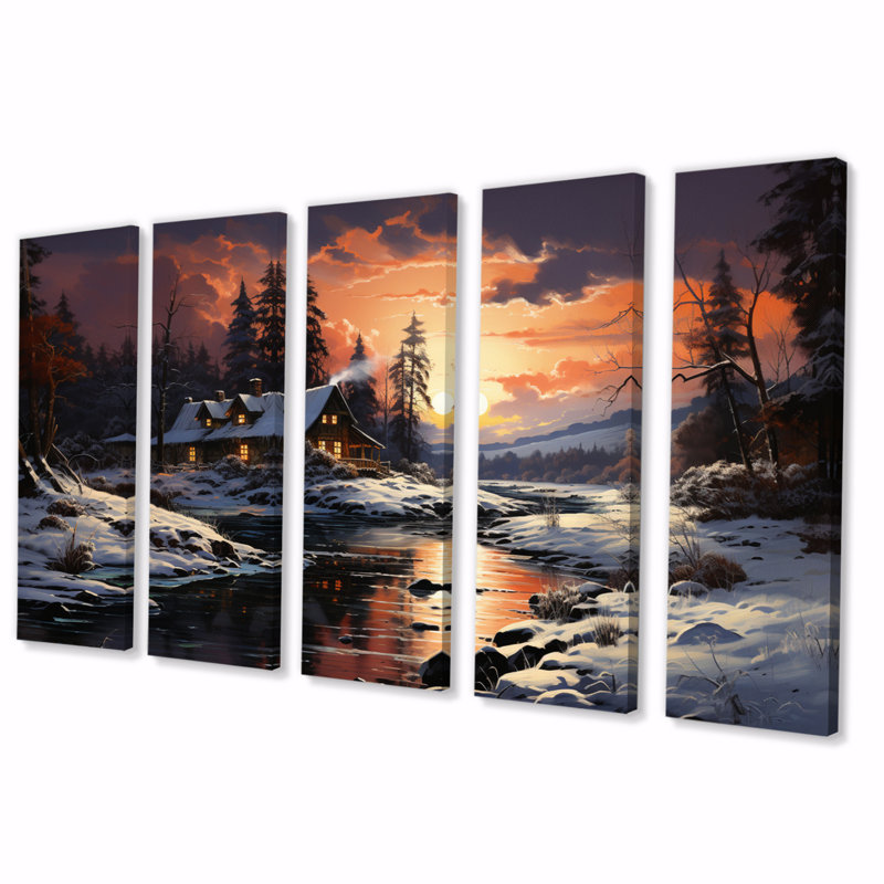 Winter Glow II - impression sur toile de paysages - 5 panneaux égaux