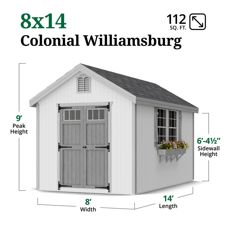 Colonial Williamsburg Outdoor Wood Storage Shed, No, 8' W x 14' D
