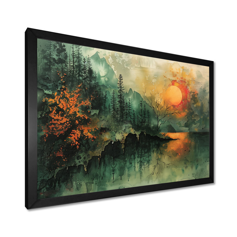 Charron - Art abstrait paysage mural, H 24 po x l 32 po, Cadre simple noir, bois massif