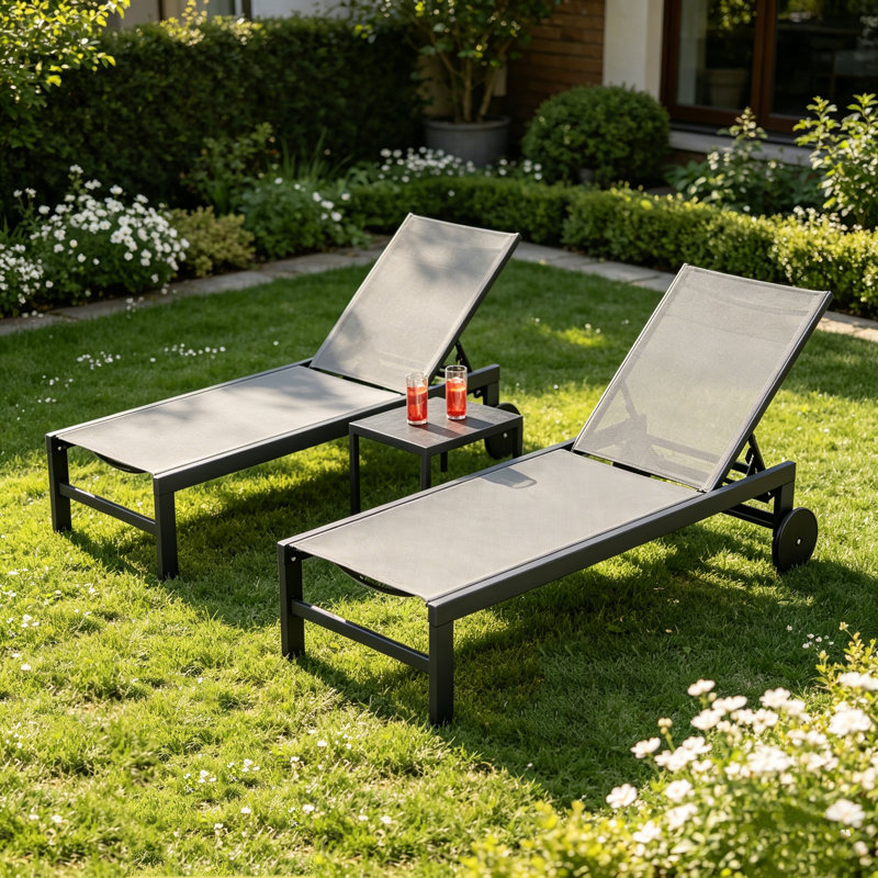 Ensemble de chaises longues inclinables 74,02 po, Gris