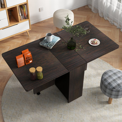 Multipurpose Folding Dining Table with Drop Leaf - 2-Tier Storage Shelf - 6 Wheels for Easy Movement - Space-Saving Collapsible Kitchen Table -Brown