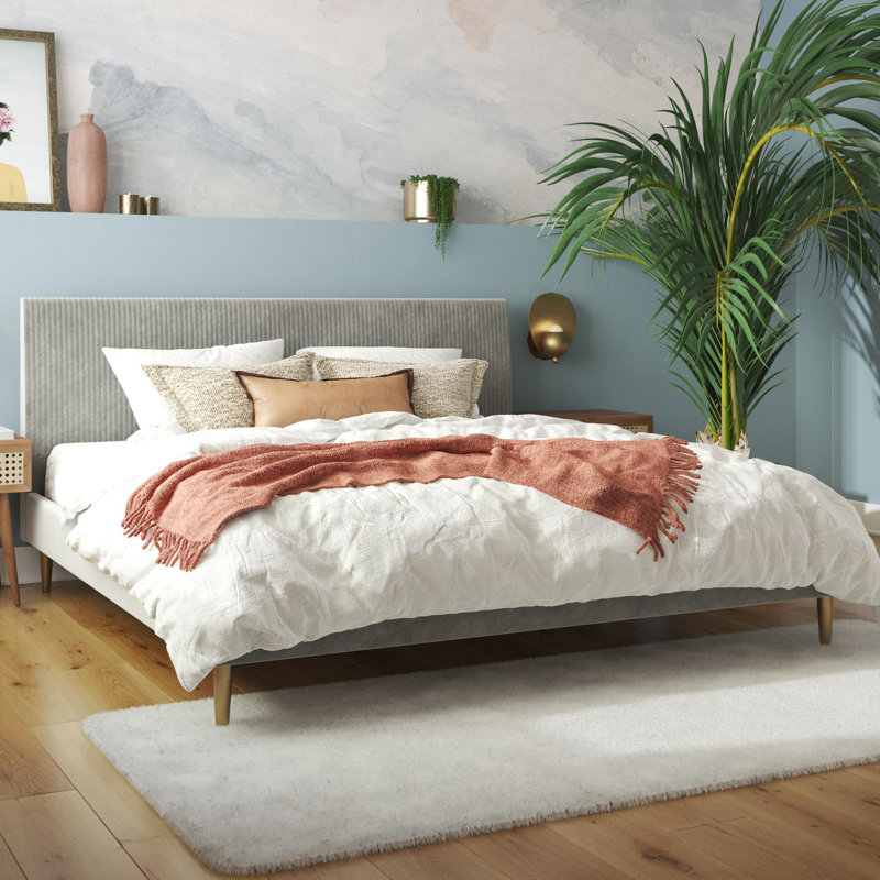 Daphne Upholstered Platform Bed, King, Light Gray Velvet