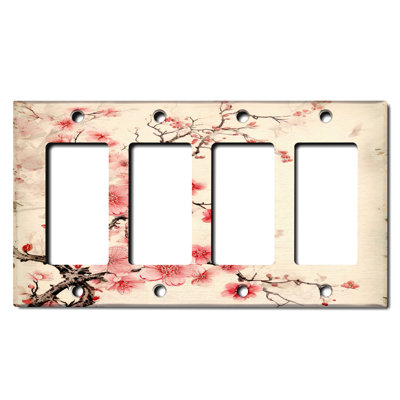 Pink Sakura Flower White Christmas Festive Tree Lights 4 - Gang Rocker Standard Wall Plate