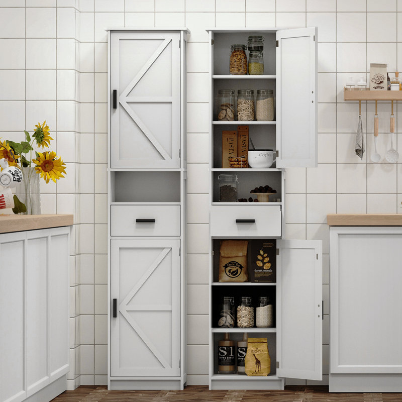 Armoire de rangement avec 2 portes de grange et 1 tiroir, Blanc