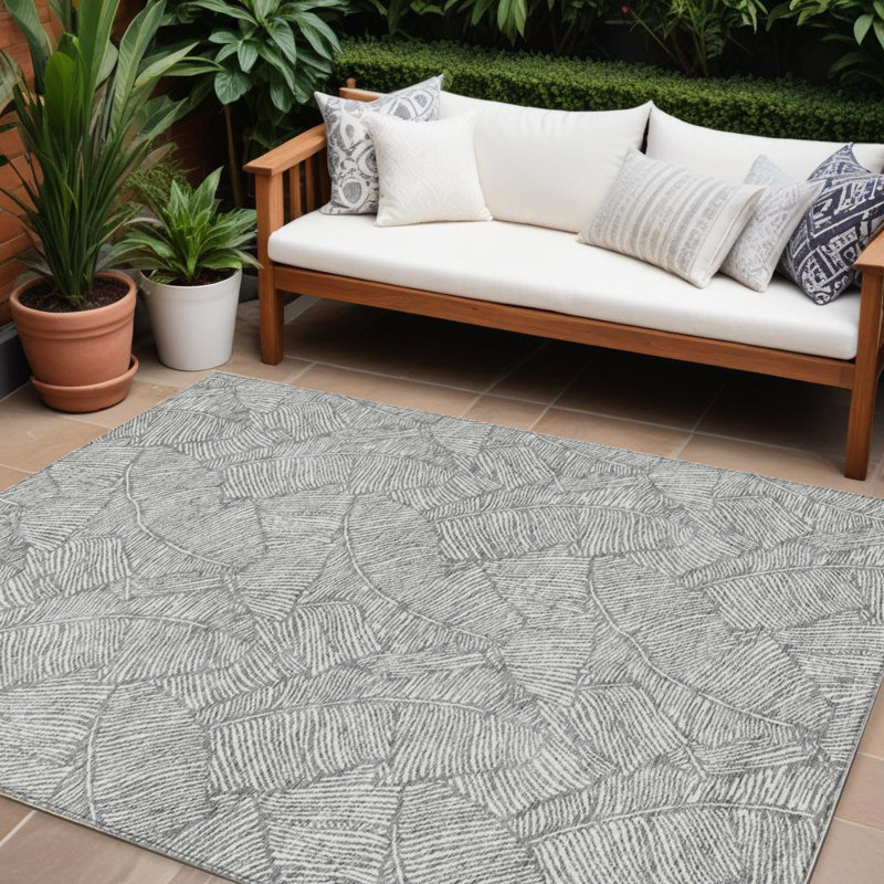 Tapis intérieur lavable floral 8 pi x 10 pi gris