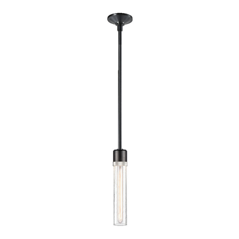 3" E26 Cylindrical Pendant Light, 18" Crackled Glass And Satin Brushed Black Finish, 65.13" H x 2.75" W x 2.75" D