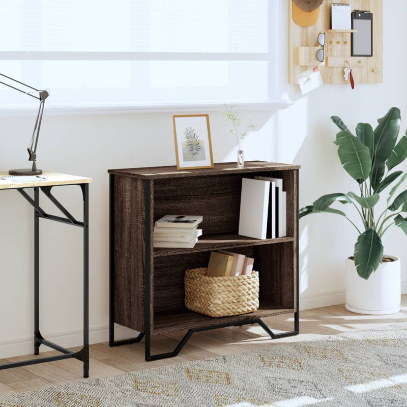 vidaXL Bookcase Engineered wood, Metal, (2 Shelves) 29.3in H x 31.5in W x 12.2in D, Brown Oak