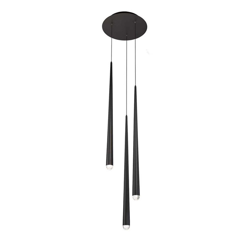 Cascade Black 3-Light LED Cluster Pendant with Hand Cut Clear Crystal