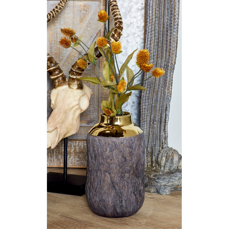 Wilclay Stoneware Table Vase, Gold, 10" H x 5" W x 5" D