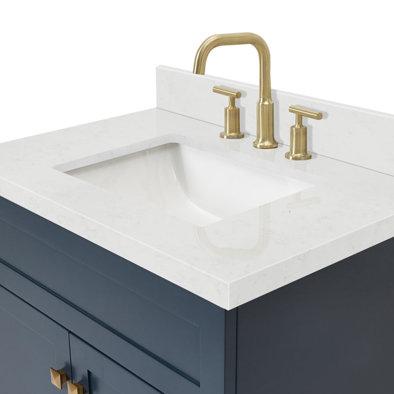 Ariel Hamlet 30 In. Bathroom Vanity With Carrara Quartz Countertop 1.5 Edge, Blue