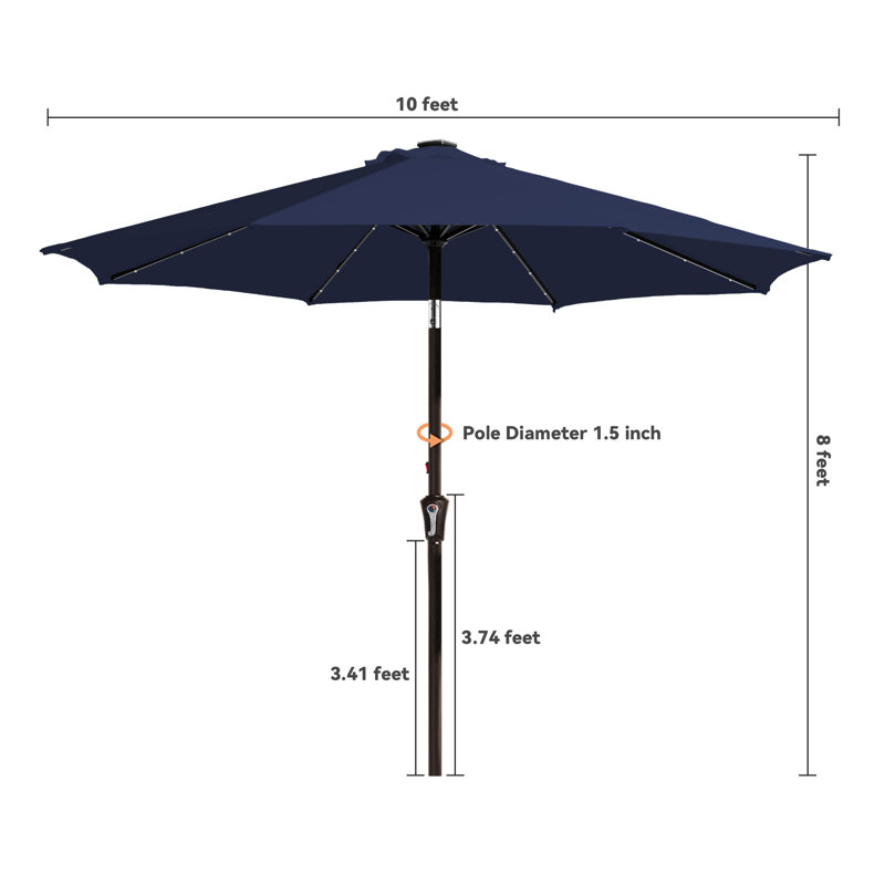 Parasol de marché avec manivelle Beka, Marine, H 94,5 po x l 120 po x P 120 po