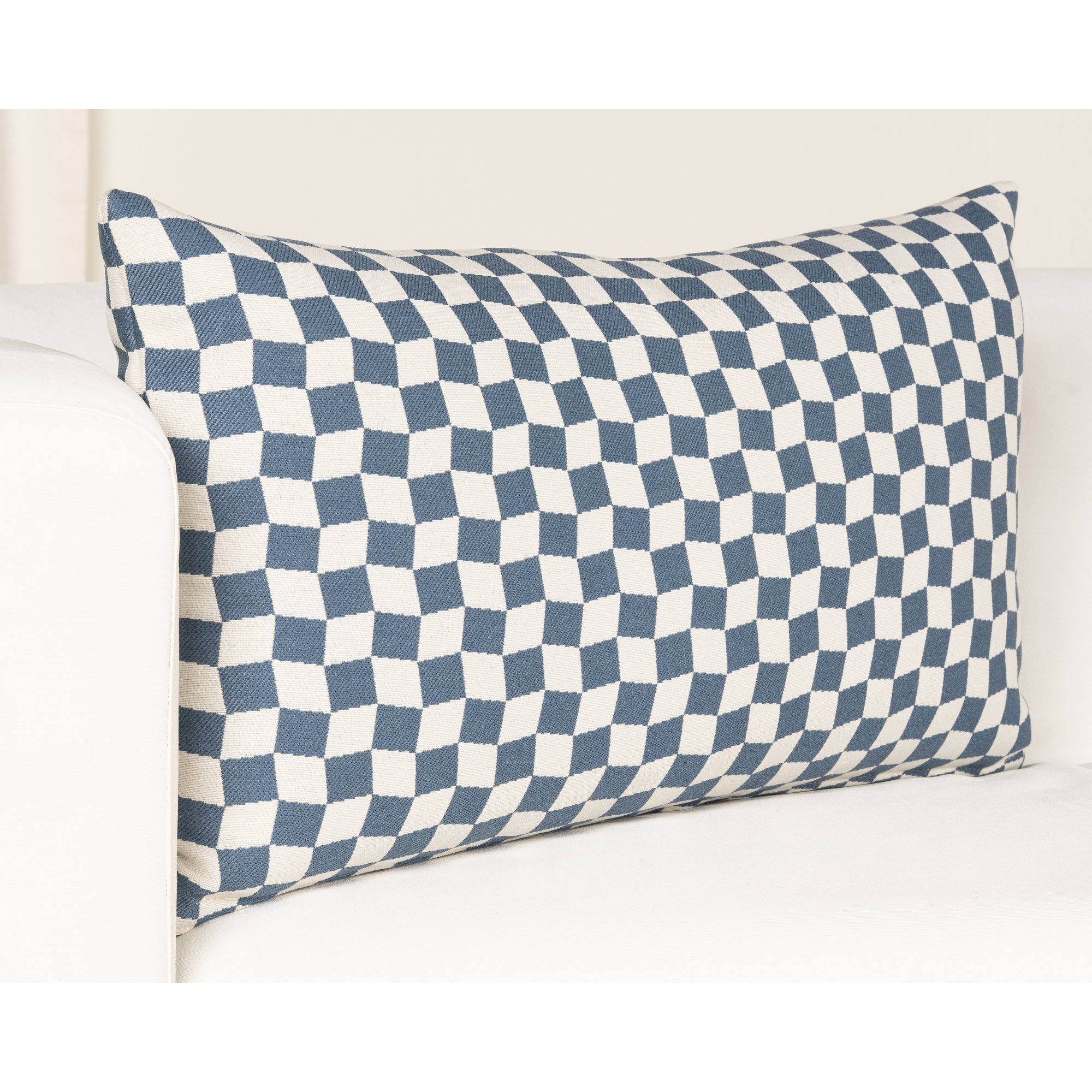 Terrace Accent Pillow, Rectangular 14"H x 26"W, Cream/Blue Geometric, Feather