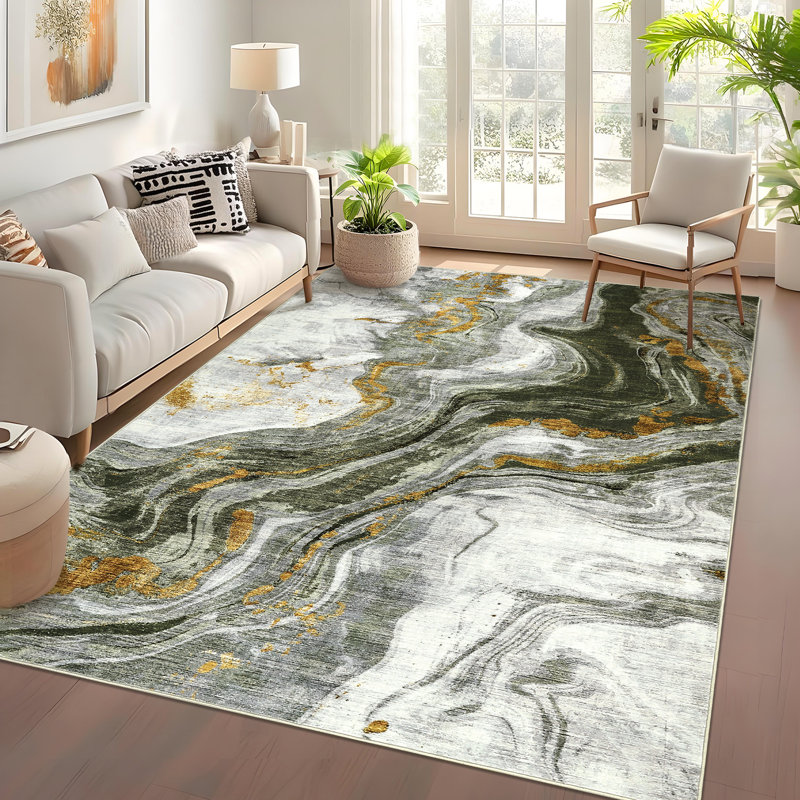 Modern Abstract Living Room Rug Ultra-Soft Contemporary Accent Rug, Easy to Clean Soft Low Pile Indoor Carpet, Large Foldable Floor Cover