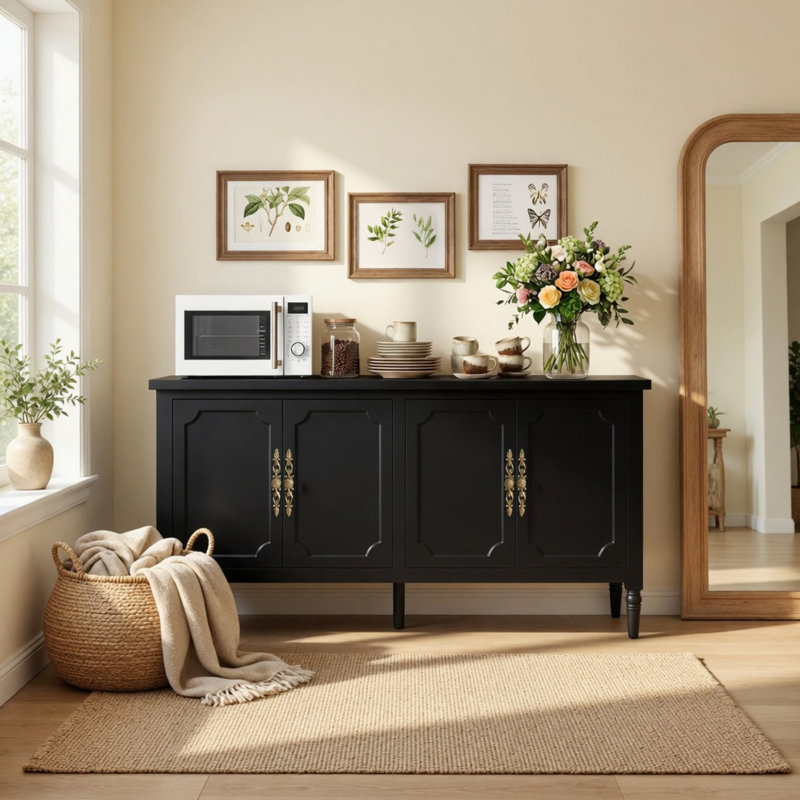 Armoire de rangement avec 4 portes et poignées Metahl, Noir