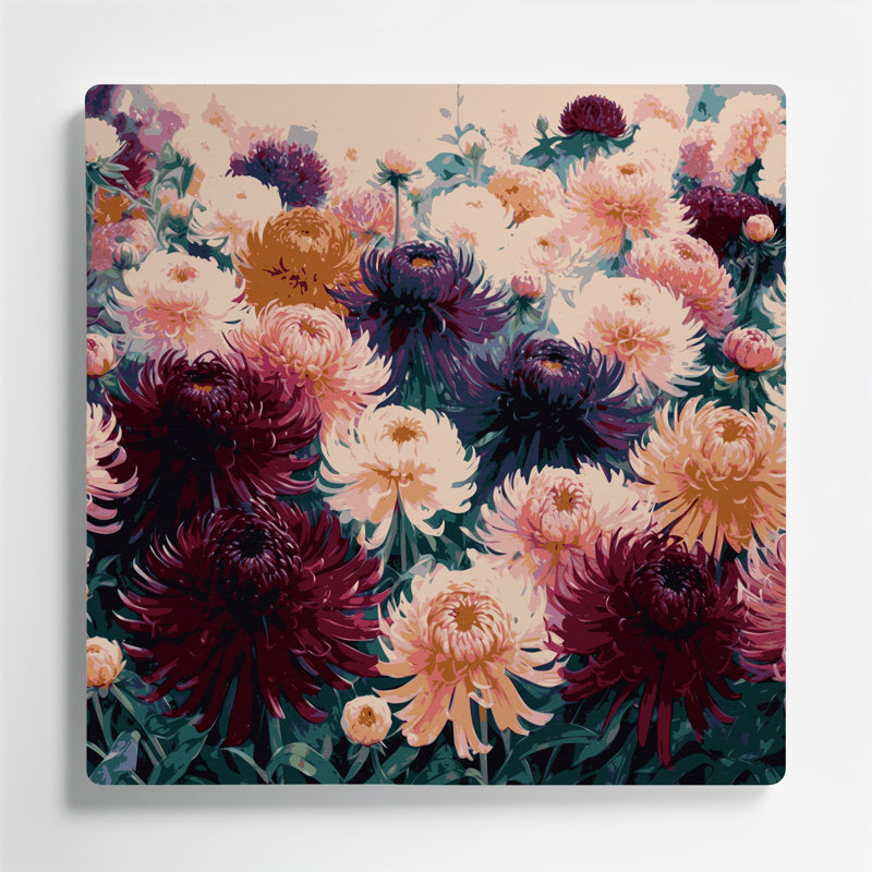 «Botanical Chrysanthemums», art mural en métal brun, H 12 po x l 12 po