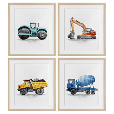 Ensemble de 4 pièces de travail sous camion sous-verre, par Christine Simpson Art
