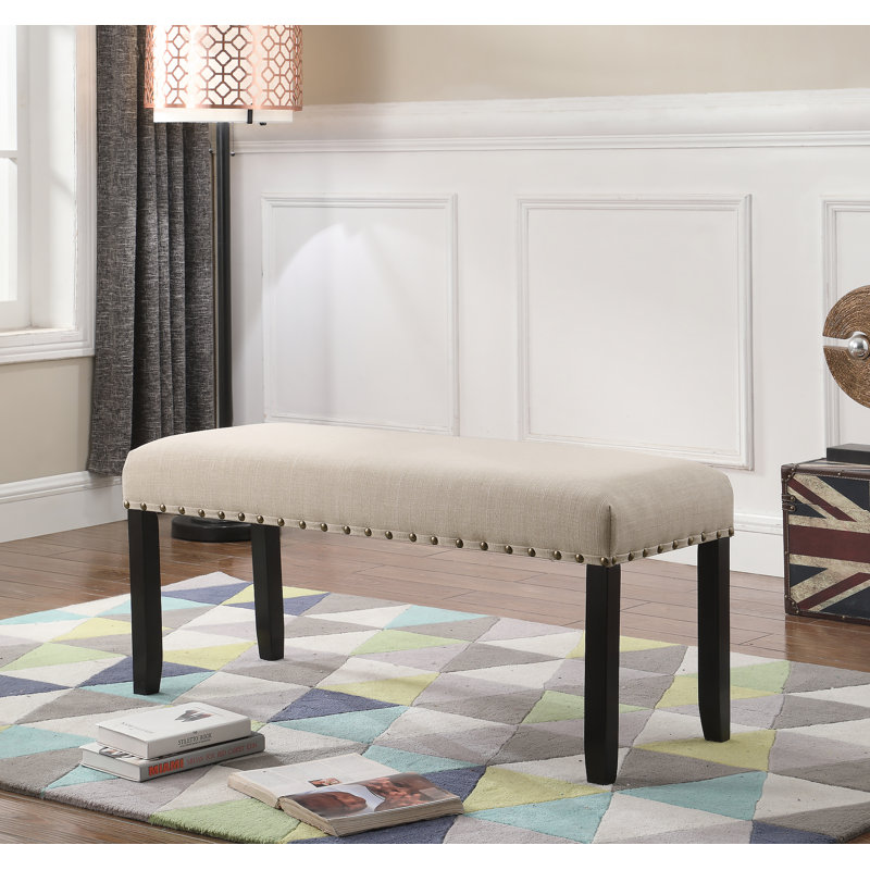 Banc de salle à manger en tissu avec garniture cloutée, brun clair, Tan, Tan
