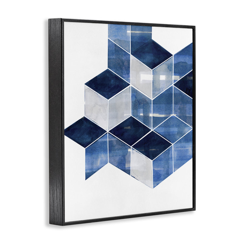 Cubes géométriques empilés, estampe numérique encadrée par Steller Design Studio, Giclée encadrée noir minuit