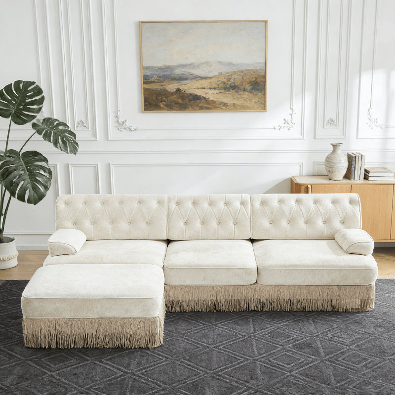 Canapé modulaire en velours 3 places Cloud, Beige