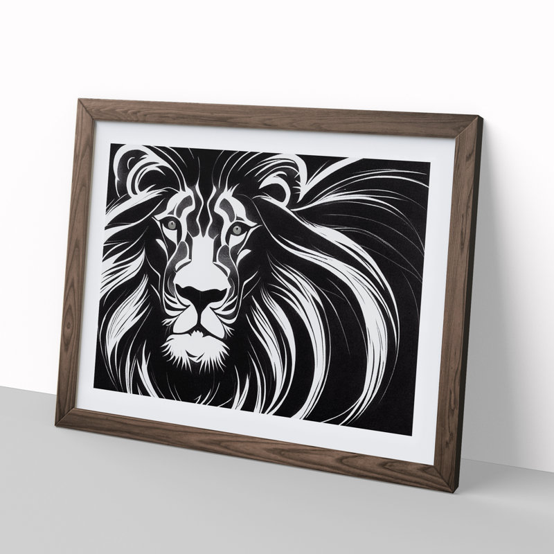 Wondrous Lion Abstract - Single Picture Frame Painting, 46cm H x 64cm W x 2cm D, Walnut
