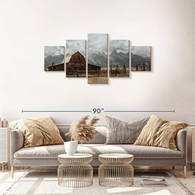 Grange Moulton Barn sur toile, 5 pièces, H 30 po x l 68 po x P 1 po