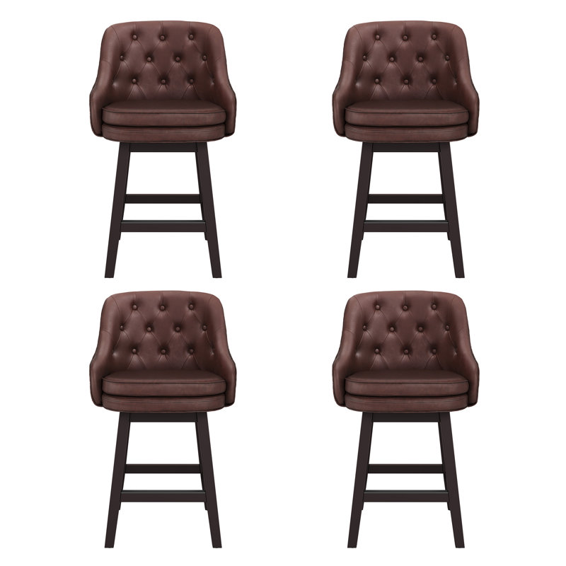 Tabouret de bar rembourré Chela Vigo, Siège en similicuir brun rougeâtre / base espres, 4