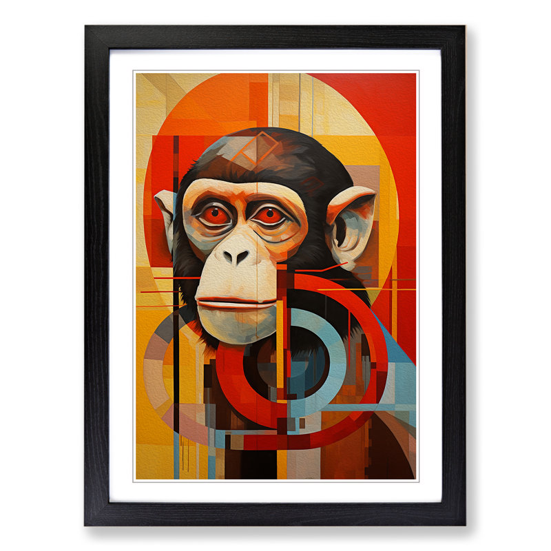 XYZ-FRM-V1223-4530 Monkey Constructivism - Single Picture Frame Print on Wood, 34cm H x 25cm W x 2cm D, Black 